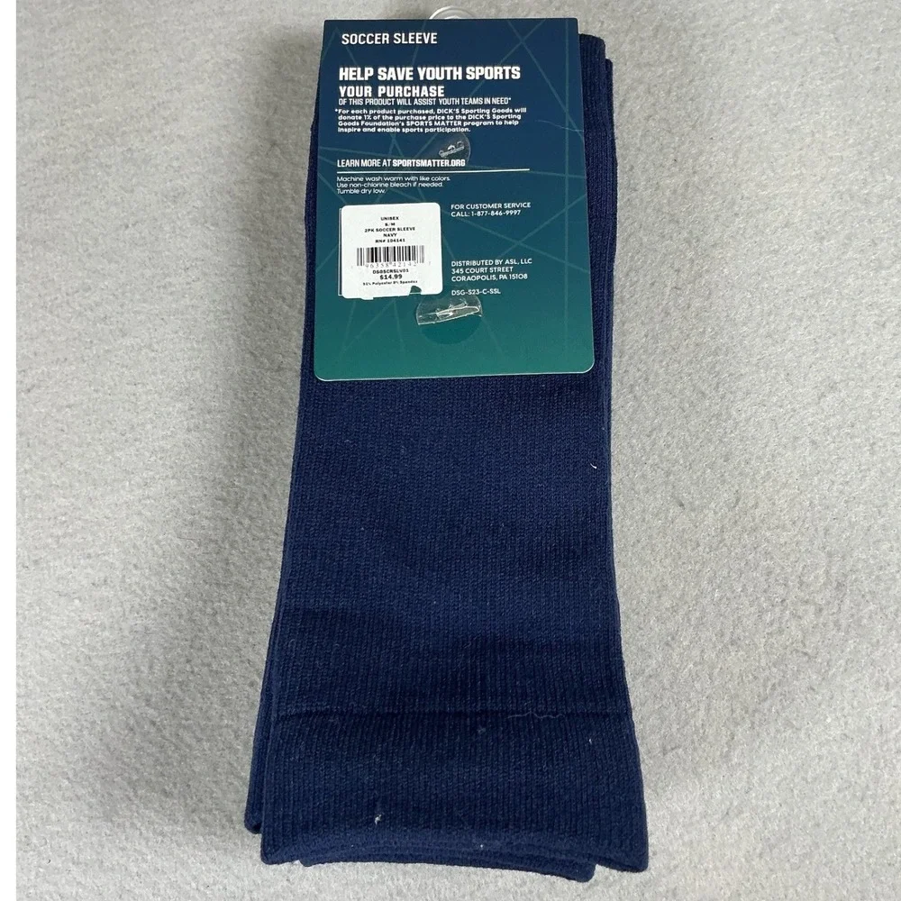 DSG Soccer Sleeve 2 Pack Navy S/M Unisex Leg Sleeves Athletic Sports Socks NWT